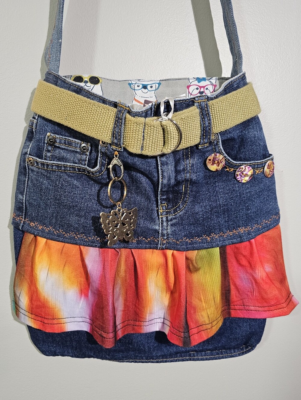 Crossbody Bucket Style Bag. Dog Themed.  Fully Lined.